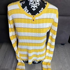 TOMMY HILFIGER White & Yellow Striped Sweater Size Large